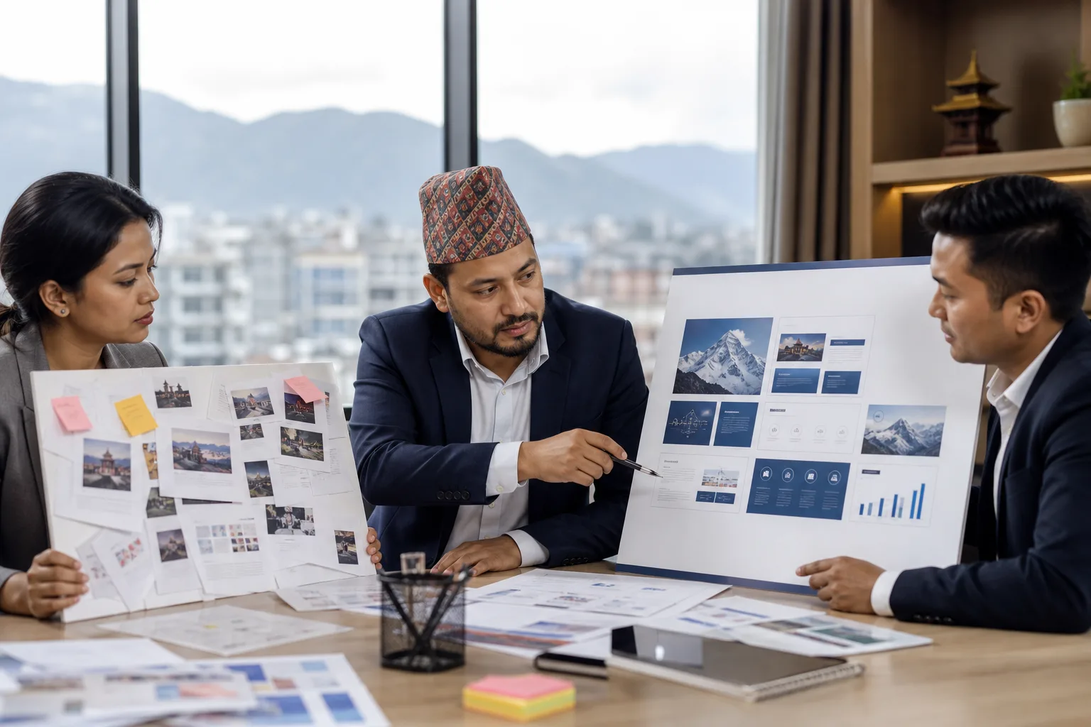 A Nepal-based business team comparing two campaign directions